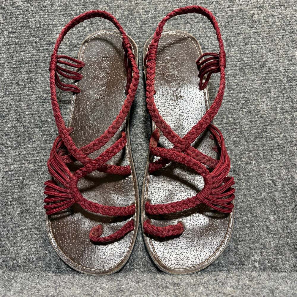 Bokyna Seastar Rope Sandals Womens Size 9 Burgundy Red Strappy Flat Vegan